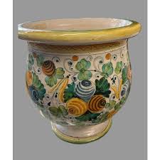 Vintage Italian Hand Painted Majolica Terracotta Pottery Floor Vase | Chairish