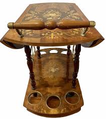 1960s Vintage Italian Floral Inlay Rolling Bar Tea Cart With ...