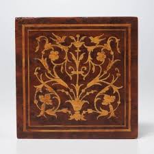 Antique Burlwood Bird Floral Inlay Marquetry Wood Trinket Jewelry Box 3.75" squ | eBay