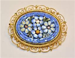 Vintage Stamped Italy Goldtone Blue White FLOWERS Micro ...