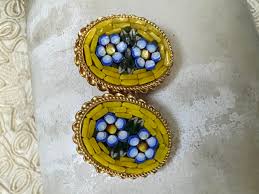 Vintage Micro Mosaic Clip on Earrings: Forget-me-not Floral ...