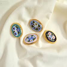 Florentine Mosaic Oval Brooch, Lapel Pin, Made in Italy