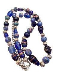 Venetian Murano Italian Wedding Cake Blue Art Glass Beads Necklace Silver Pl WB | eBay