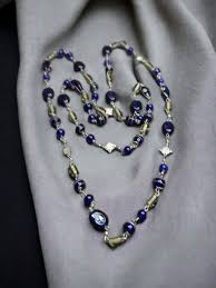 Vintage Long Necklace Blue and Gray Artisan Glass Art Deco Blue and Clear Glass Silver Necklace, Multi Shaped Art Glass - Etsy