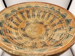 Vintage Clay Pottery Bowl With Etched Human Figures ...