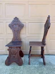 Antique 19th Century Italian Renaissance Hand Carved Walnut Hall Chairs, Pair - Etsy