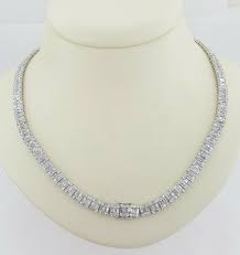 Round Baguette Diamond Chain Necklace 20.52 ct 14K White ...