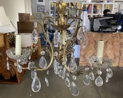 Hollywood Regency Crystal and Brass Chandelier Three ...