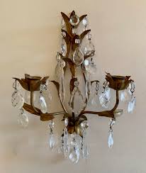 Crystal and Painted Gold Leaf 2 Arms Candle Sconces - a Pair ...