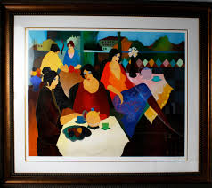 Lot - ITZCHAK TARKAY LITHOGRAPH TEA AMONGST FRIENDS