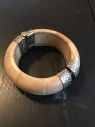 Vtg Old Bone & Silver Tone hinged heavy Bangle Bracelet ...