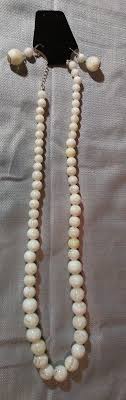 Necklace Pierced Earring Set White and Cream Beaded Costume ...