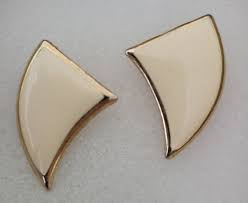 Gold Tone With Ivory White Enamel Earrings Pierced Ears ...