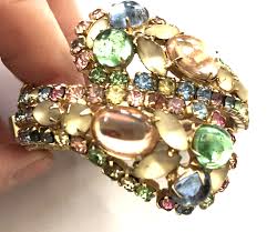 Vintage Pastel Rhinestone Cabochon Hinged Bracelet | eBay