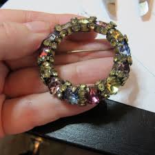 Warner Rhinestone Crystal Circle Wreath Brooch Pin, Designer ...