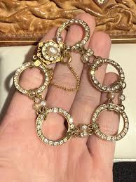 VTG Miriam Haskell Pearl Beaded Rhinestone Circle Link Gold ...