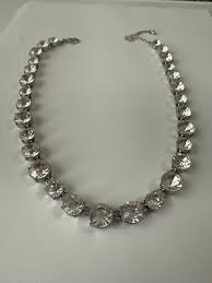 Round Crystal Statement Necklace Silver Tone Alternating ...