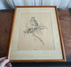 Pair of Vintage Bird Pictures Wall Decor Bamboo Style Frame ...