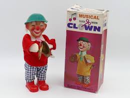 1960's Musical Wind-up Clock Work Cymbal Playing Clown Toy ...