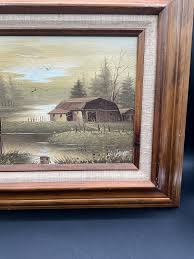 Vintage Framed “barn by Water Painting” Mid Century Style ...
