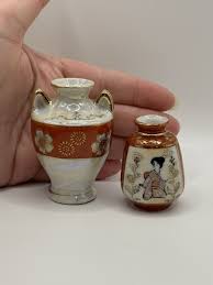 Vintage Miniature Japan Floral Burnt Orange Vases Vase ...