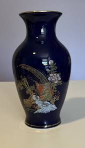 Vintage Cobalt Blue Japanese Porcelain Vase W/ Pheasants ...