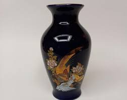 Vintage Hand Painted Cobalt Blue Vase With Golden Pheasant ...