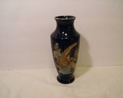 Cobalt Blue Vase With Golden Pheasant Design, Vintage 8 ...
