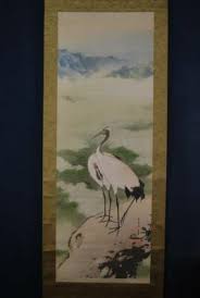 JAPANESE ART PAINTING CRANE HANGING SCROLL OLD PINE JAPAN ...