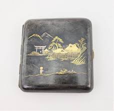 Antique Japanese Damascene Komai Styled Yellow Gold Decorated Cigarette Case For Sale at 1stDibs | vintage japanese cigarette case, vintage cigarette case, antique japanese cigarette case