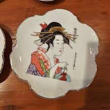 4 Japanese Porcelain Plates Geisha Girl Hand Painted Signed Front Gold Rim 6.5” | eBay