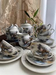 Vintage Japanese Tea Tea Service Set Teapot Geisha Girl Lithophane Tea Cups Teapot Set Sugar Creamer Set for 5 - Etsy