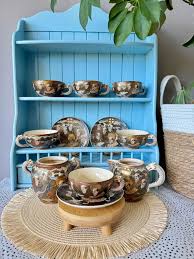 Antique Japanese Satsuma Tea Set, Meiji Era Dragon Handle Teacups, Creamer & Sugar Jar, Handpainted Gilt Porcelain, Satsuma Immortals, Japan - Etsy