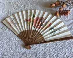 Vintage Wood and Paper Fan With Oriental Pink Floral Type ...