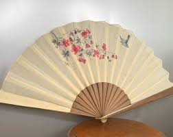 Antique and Rare Japanese Fan in Beige Fabric Hand Painted ...