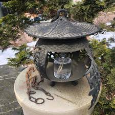 Japan Beautiful Antique Bronze "Basket Weave" Garden Lantern ...