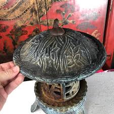 Fine Old Tall Round Garden Lantern "Iris, Flowers & Vines ...