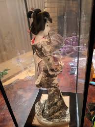 Vintage Japanese Gasha Doll In Glass Display Case
