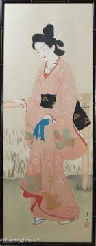 Beautiful Antique Japanese Silk Painting of Geisha in Pink ...