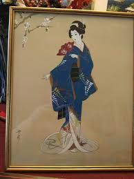 Japanese Geisha Artwork Painting Hand Painted on Fabric ...