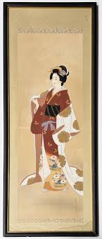 Sold at Auction: Japanese Gouache Painting on Silk of a Geisha.