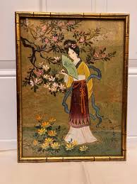 Vintage Geisha Watercolor Painting: Bamboo Frame, Cherry ...