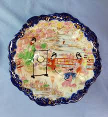 Hand Painted Pedestal Plates Serving Blue Scalloped Porcelain Cobalt 7" Japan | eBay