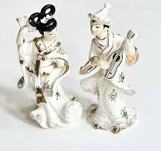 Vintage MCM Porcelain Asian Geisha Woman Male Figurine Lot of 2 Musician | eBay