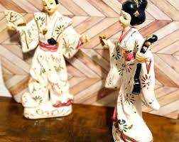 Hand Painted Porcelain Set of 2 Japanese Dancing Samurai and Geisha Woman 10.5" Figure With Gold Trim Made in Japan Used - Etsy