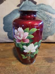 Vintage Japanese Akasuke Ginbari Cloisonné Pigeon Blood Flowers Vase 6" - 1950's - Etsy