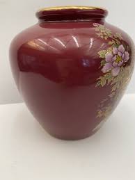 Vintage Burgundy Japanese Vase with Pheasants Birds and ...