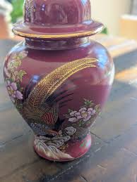 Vintage Japanese Ginger Jar – Burgundy Ceramic Phoenix ...
