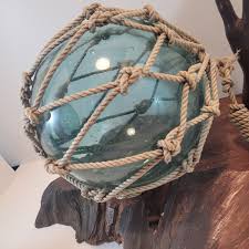 Tropical Japanese Glass Fishing Net Float, XL Light Blue Rope Glass Fishing Float, Hand Blown Glass Japanese Fishing Float, Beach Decor - Etsy