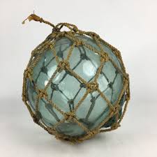 Japanese Large Glass Fishing Float Ball Vtg Blue Boat Buoy With Net BD | Online Shop | Authentic Japan Antiques